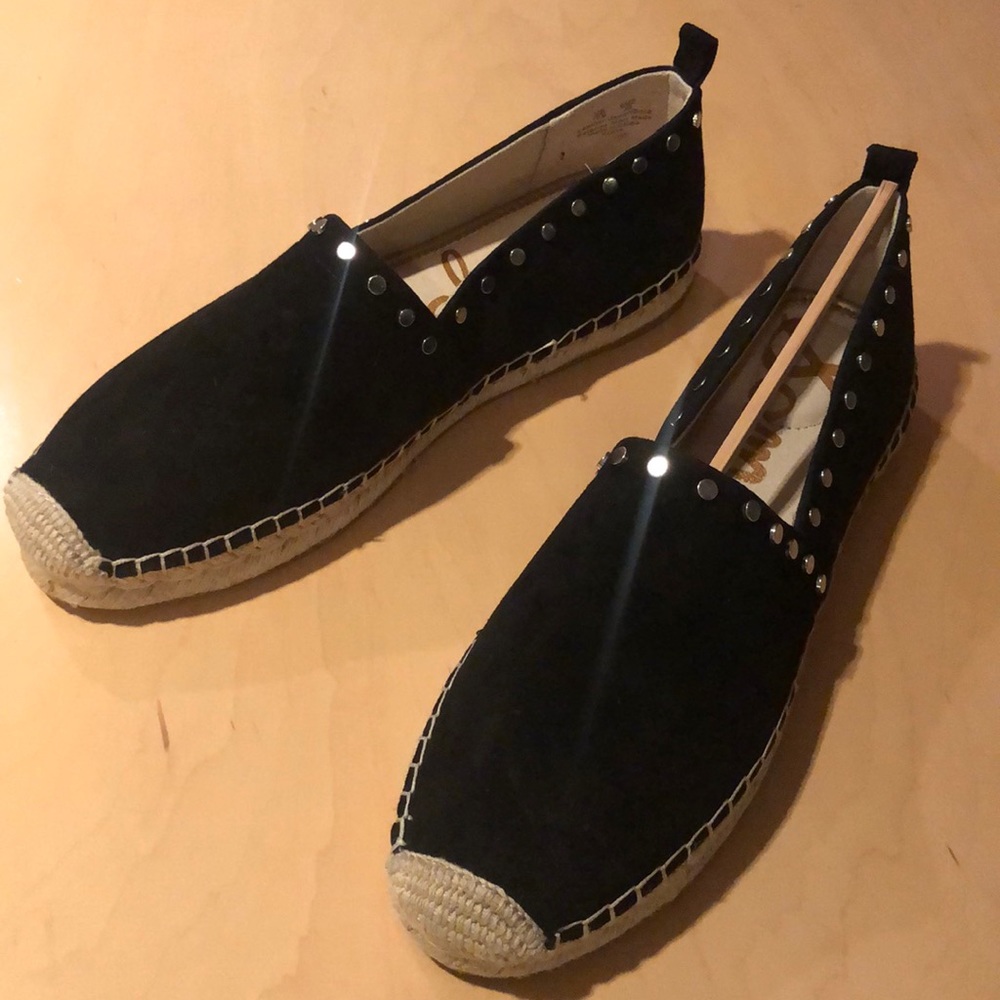 Sam Edelman black suede espadrille w silver accent